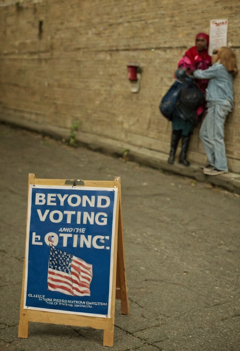 Voting chooses representatives or decides ballot questions, while other civic participation addresses decisions between elections editorial visual